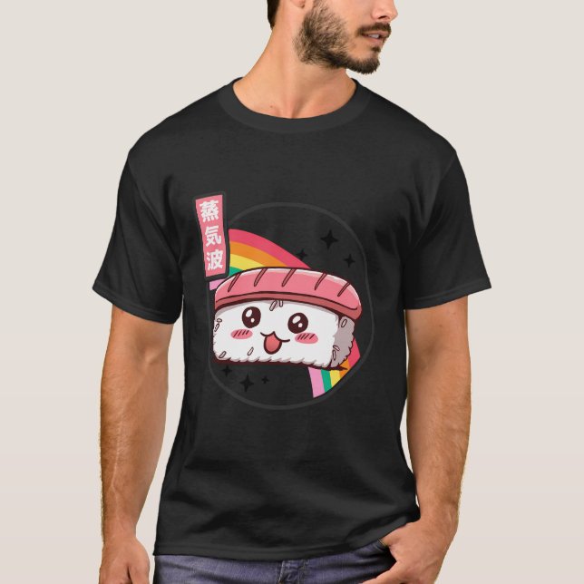 Camiseta Sushi kawaii estilo arco iris retro anime (Anverso)