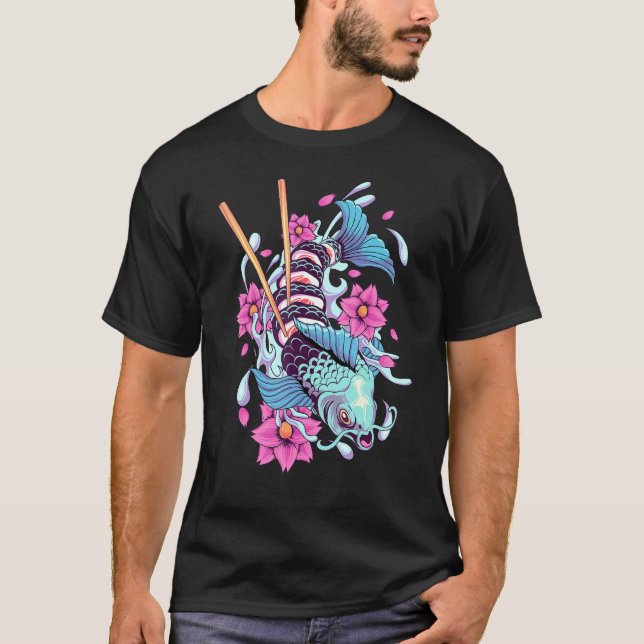 Camiseta Sushi Koi Fish Japonés Koi Carp Pond Japan Cherry (Anverso)