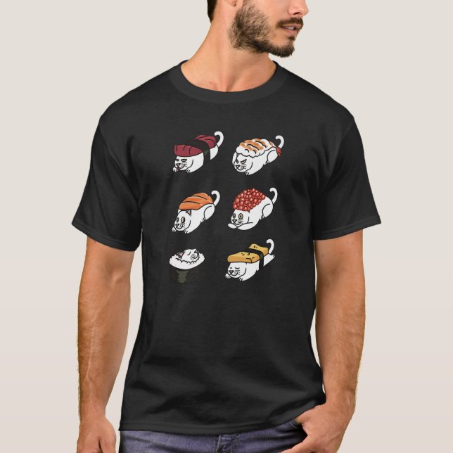 Camiseta Sushi Mascota de gato blanco (Anverso)
