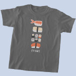 Camiseta Sushi Nigiri Sashimi Maki Rollo Nombre<br><div class="desc">Arte gastronómico japonés para los amantes del sushi,  sashimi,  nigiri y maki. ¡Sí! Cambie o quite el nombre al personalizar.</div>