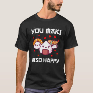 Camiseta Sushi para hombres Miso Maki Japón Pescado Wasabi