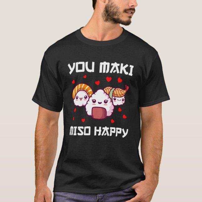 Camiseta Sushi para hombres Miso Maki Japón Pescado Wasabi  (Anverso)