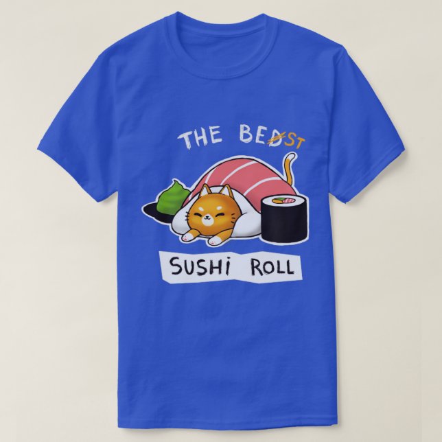 Camiseta Sushi Roll Bed Cat Graciosa Distanc Social Kitty (Diseño del anverso)