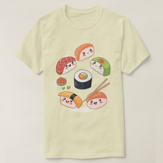 Camiseta Sushi Roll Squad: Caracteres de la teoría de Kawai (Diseño del anverso)