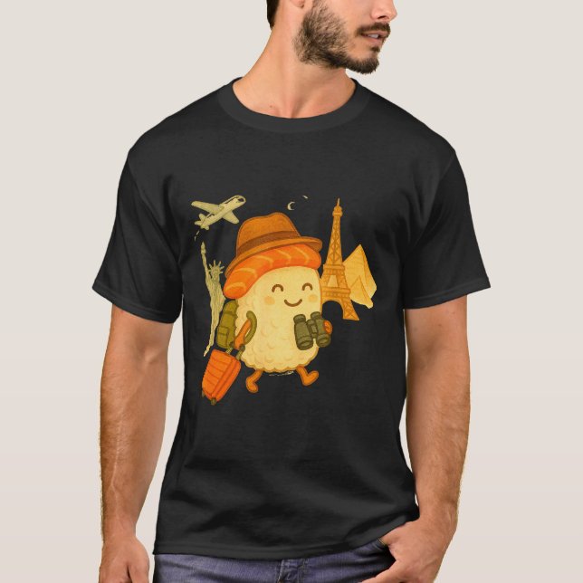 Camiseta Sushi Salmon Roll Loves To Travel  (Anverso)