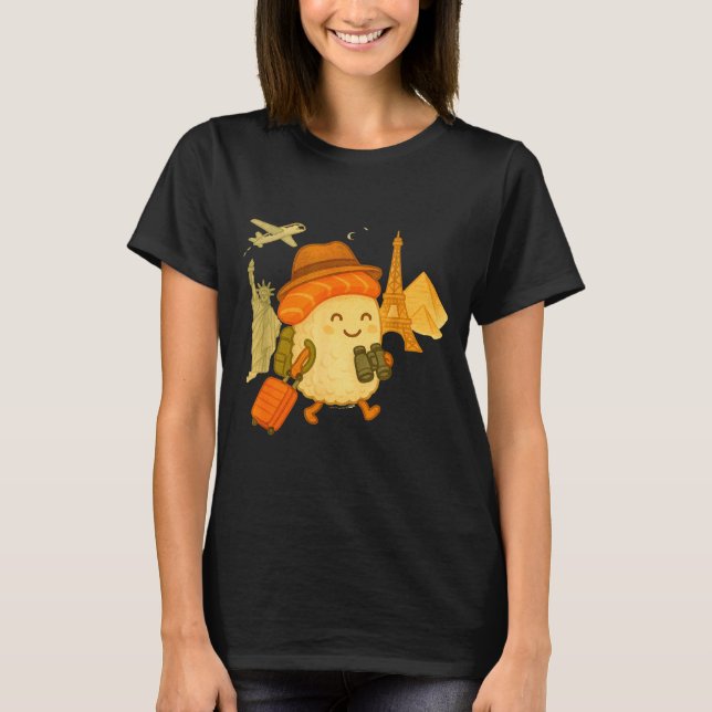 Camiseta Sushi Salmon Roll Loves To Travel  (Anverso)