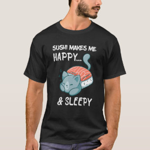 Camiseta Sushi Sleepy Happy Cat Sushi Japonés Foodi