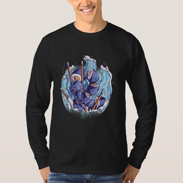 Camiseta Sushi waves water dragon asian japanese (Anverso)