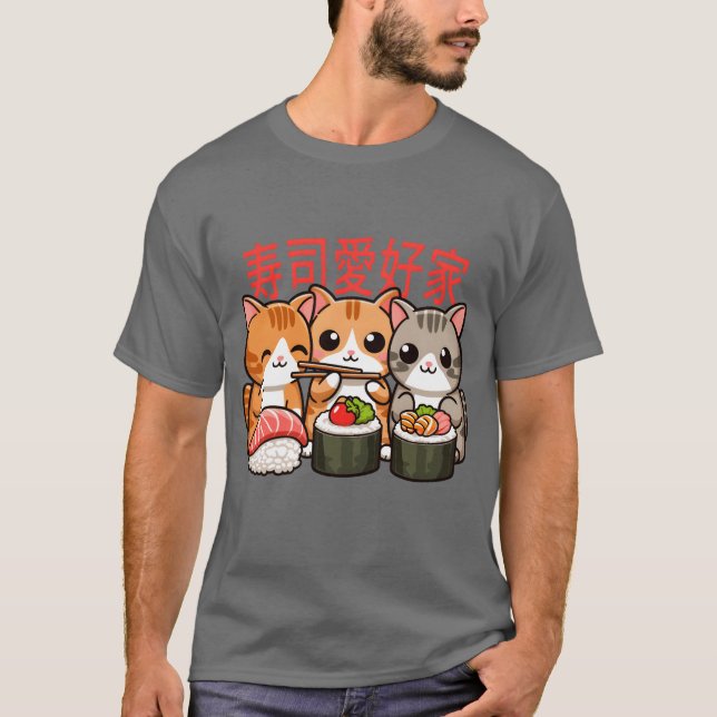 Camiseta Sushi y gatos retro (Anverso)