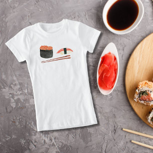 Camiseta Sushi y palillos al acuarela