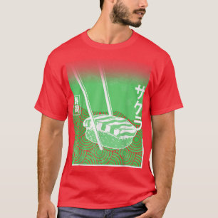 Camiseta Sushi y Sakura Colores verdes de cerezo japonés