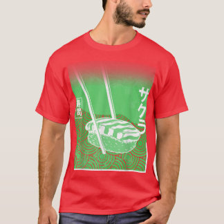Camiseta Sushi y Sakura Colores verdes de cerezo japonés