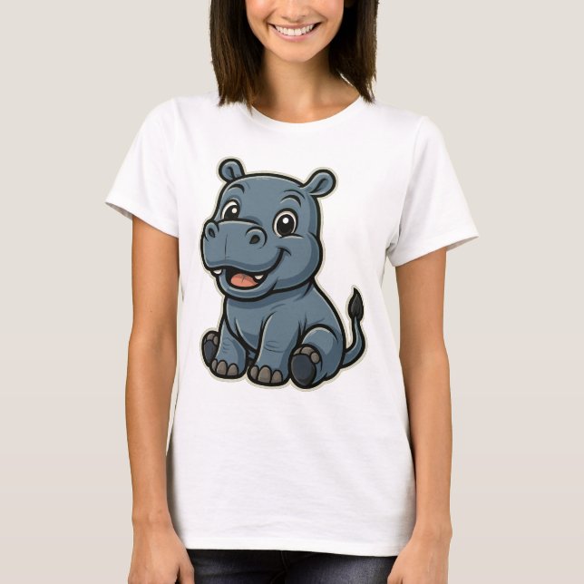 Camiseta Süßes Baby-Nilpferd-Cartoon-Design (Anverso)