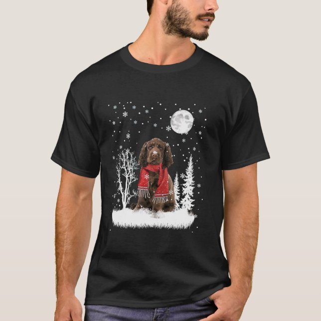 Camiseta Sussex Spaniel bajo la lupa Navidades de nieve Paj (Anverso)