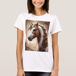 Camiseta Susurros De La Fantasía Marrón Y Blanca Unicornio,