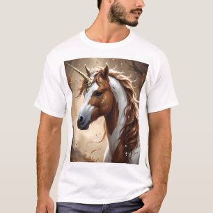 Camiseta Susurros Del Unicornio De Fantasía Marrón Y Blanco