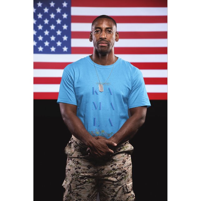 Camiseta Sutil Kamala Harris. Flores. Gris y azul (Subido por el creador)