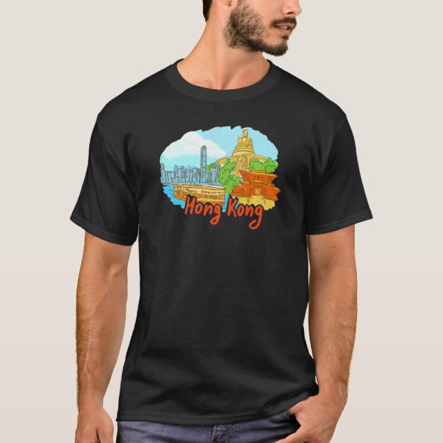 Camiseta Suveniente de Hong Kong City China para hombres mu (Anverso)
