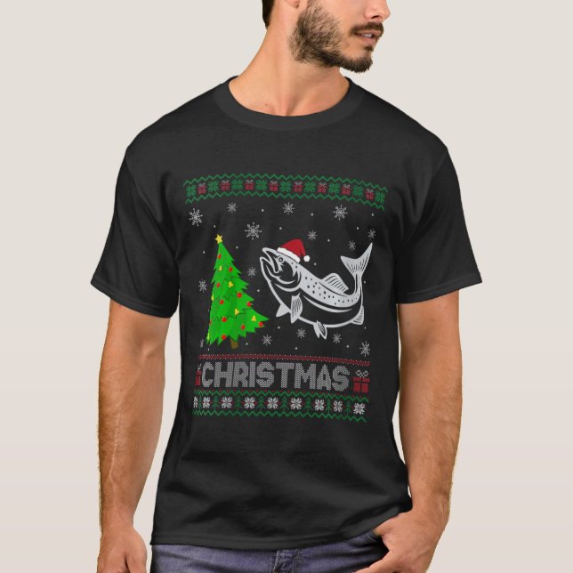 Camiseta Sw: Árbol de navidad salmón que ilumina a Navidade (Anverso)