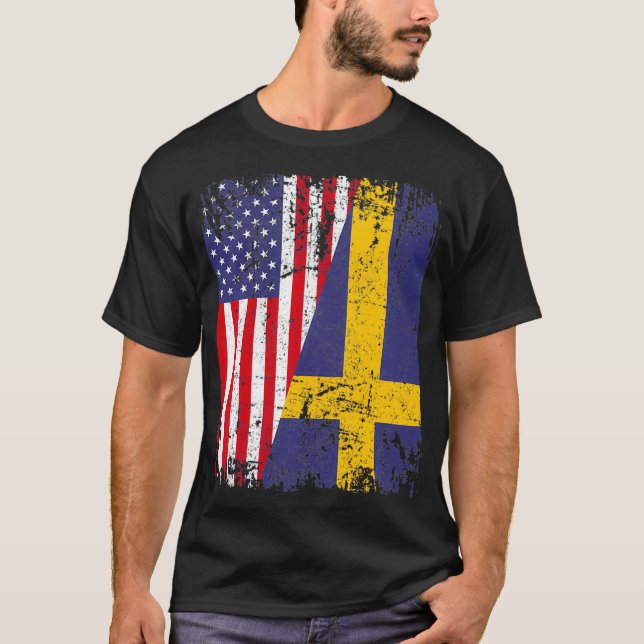 Camiseta SWEDISH ROOTS  Half American Flag  SWEDEN  (Anverso)