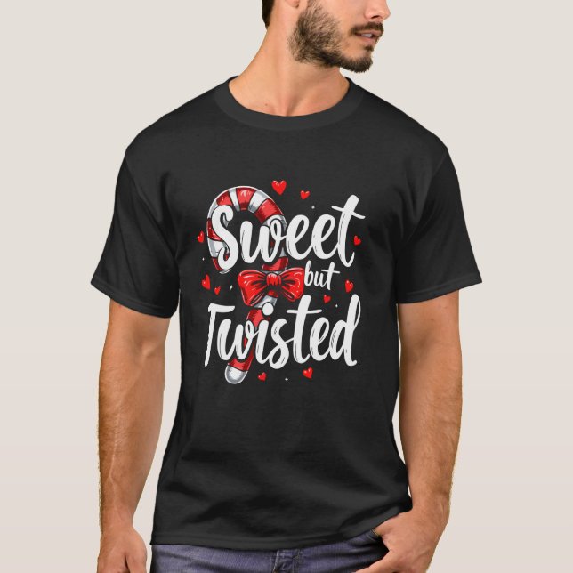 Camiseta Sweet But Twisted Candy Cane Christmas Xmas Adult  (Anverso)