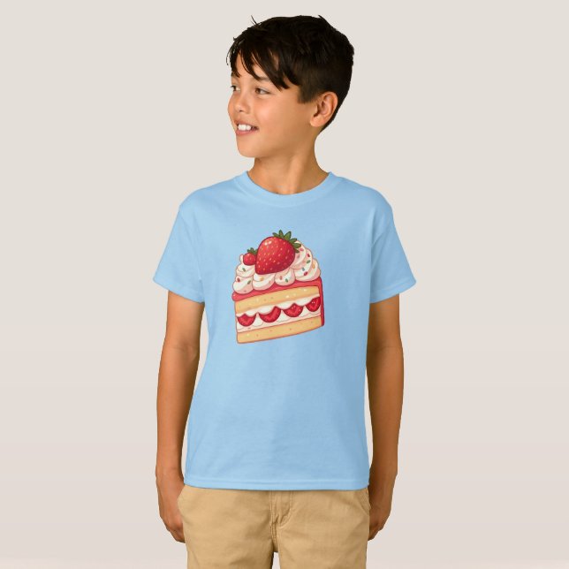 Camiseta Sweet Delight: Torta corta de fresa brillante (Anverso completo)