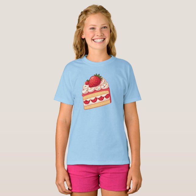 Camiseta Sweet Delight: Torta corta de fresa brillante (Anverso completo)