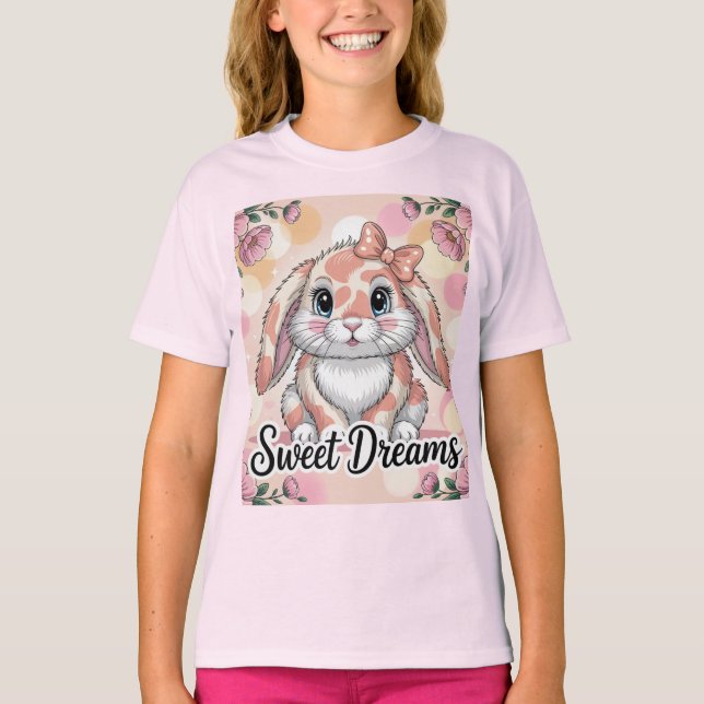 Camiseta Sweet Dreams Pink Peach Bunny Camo Girls' T-Shirt (Anverso)