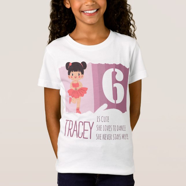 Camiseta Sweet Pink Ballet 6th Birthday Girl Design Rhyme (Anverso)