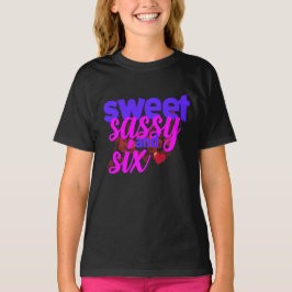 Camiseta Sweet Sassy and Six 6th Birthday Girl Pink and Pur