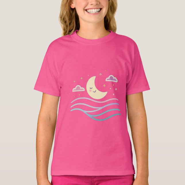 Camiseta Sweet Smiling Moon & Stars – Cute Night Design for (Anverso)