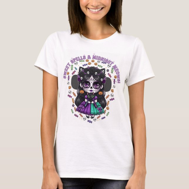Camiseta Sweet Spells & Midnight Meows – Catrina Kawaii de  (Anverso)