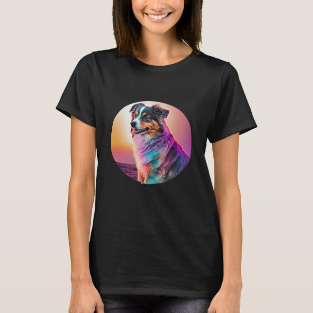 Camiseta Sweet Synthwave Australian Shepherd with 80s Twist (Anverso)