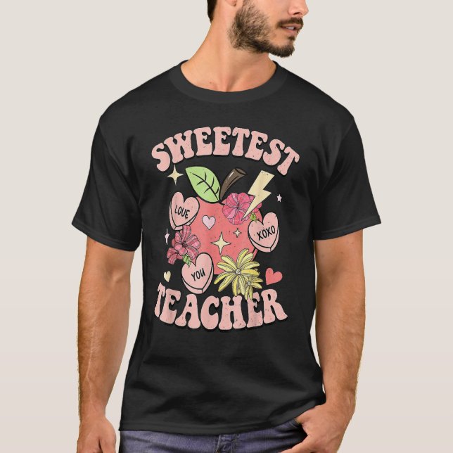 Camiseta Sweetest Teacher Funny Valentines Day Retro Teache (Anverso)