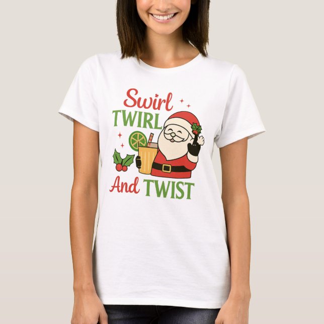 Camiseta Swirl Twirl And Twist Print | Funny Drinking Santa (Anverso)