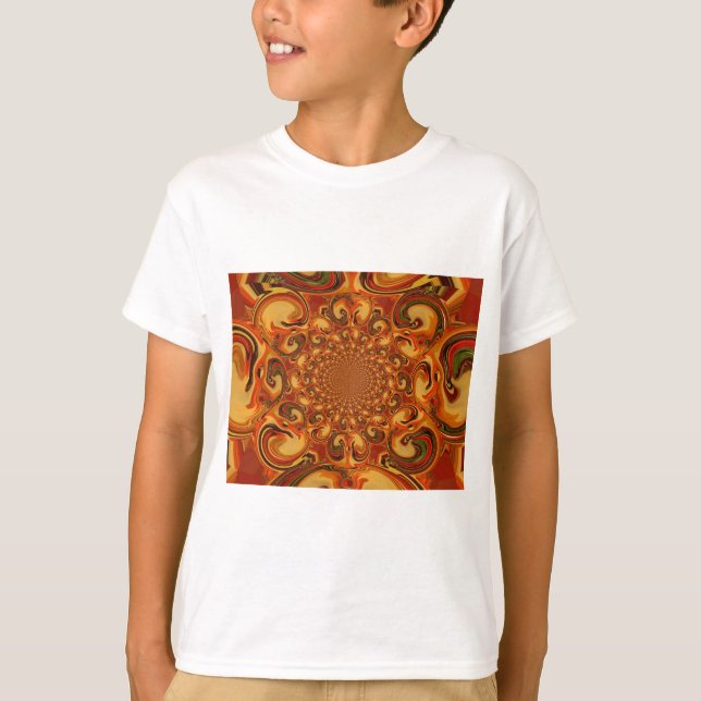 Camiseta Swirling Resumen naranja, tonos marrones y verdes (Anverso)