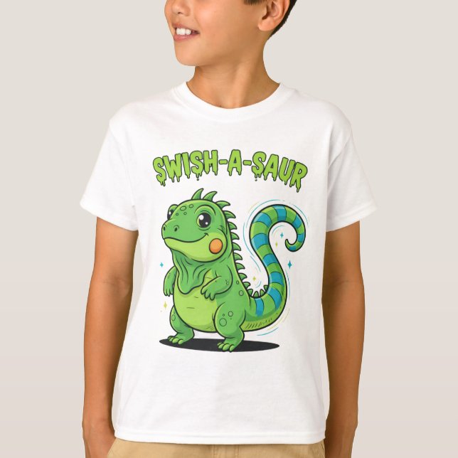 Camiseta Swish-A-Saur Cute Iguana Dinosaur with Striped Swi (Anverso)