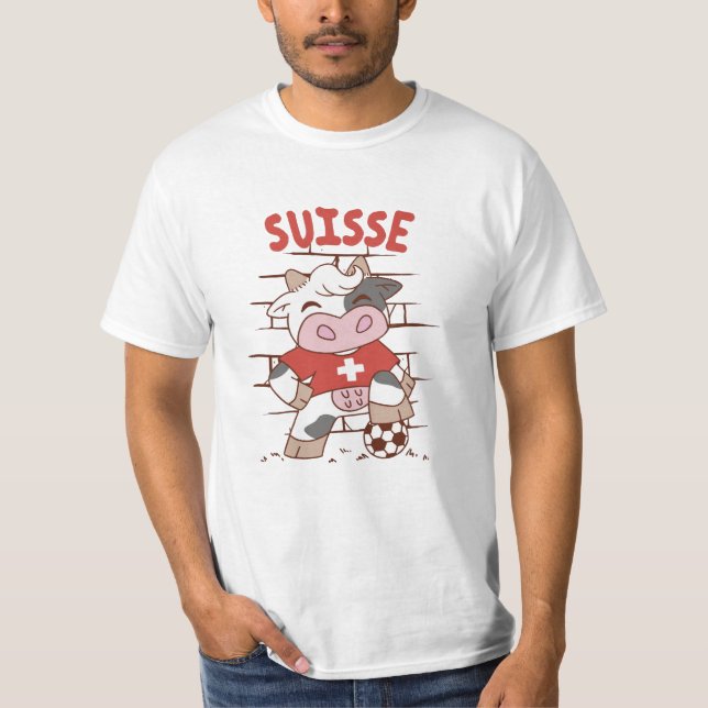 Camiseta Swiss Soccer Cow Football Fan Switzerland Flag (Anverso)