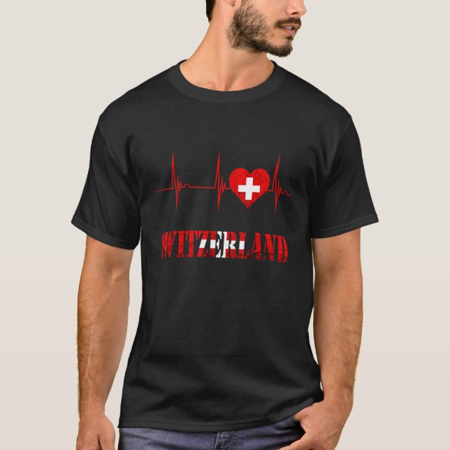 Camiseta Switzerland Swiss Flag Heart Heartbeat EKG Pulse S (Anverso)