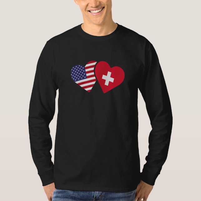 Camiseta Switzerland USA Flag  Heart Swiss American Love (Anverso)