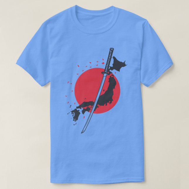 Camiseta Sword with Map Outline and Flag Japan Samurai  (Diseño del anverso)