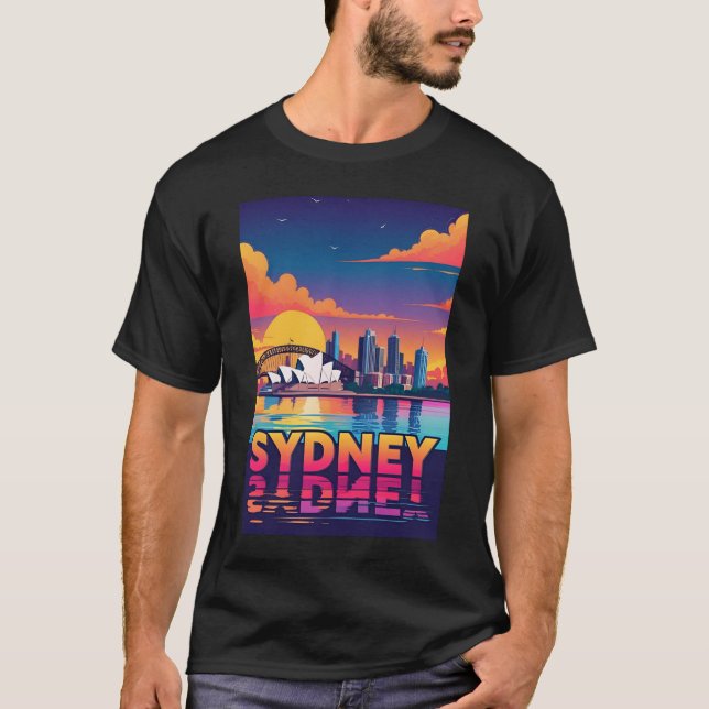 Camiseta Sydney Australia Skyline Sunset Retro Travel (Anverso)