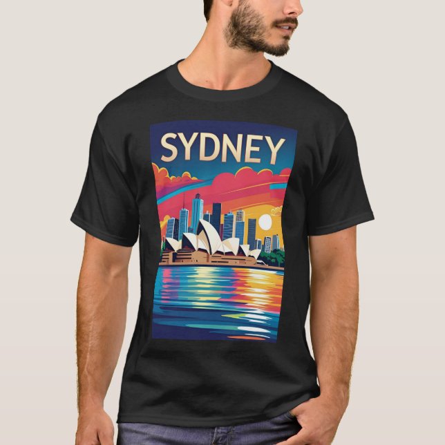 Camiseta Sydney Australia Skyline Sunset Retro Travel (Anverso)