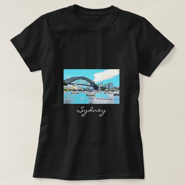 Camiseta Sydney Harbour Bridge cielo azul con yates (Diseño del anverso)