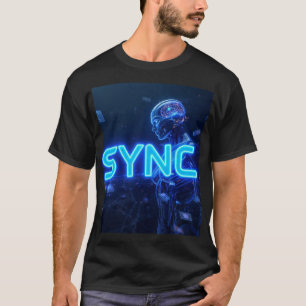 Camiseta SYNC - Cerebro Humano AI Cyberpunk Neón Azul Tecno