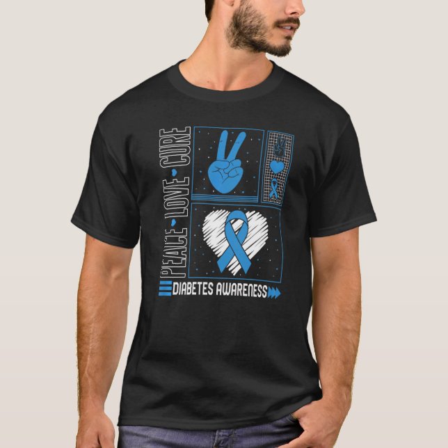Camiseta T1d Diabetes Mes de Conciencia Paz Cura de amor Az (Anverso)