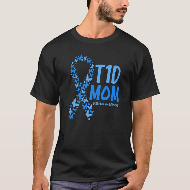 Camiseta T1d Mom Diabetes Awareness Ribbon Y Butterflies (Anverso)