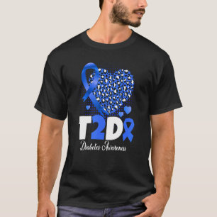Camiseta T2D Diabetic Dad Mom Heart-2 Diabetes Awarene