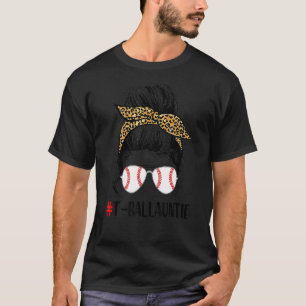 Camiseta T Ball Auntie Life Messy Bun Leopard Print Softbal