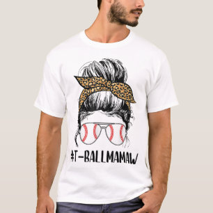 Camiseta T-ball Mamaw Life Messy Bun Leopard Print Softball